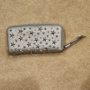 Jimmy Choo Silver Star-Studded Zip Wallet
